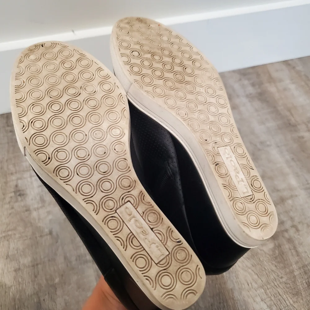 Linea Paolo Felicia Perforated Black Leather Wedge Sneakwrs